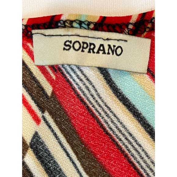 Soprano Womens Sheath Dress Deep V Neck Chevron Sleeveless Red Blue Size Large - Picture 3 of 5